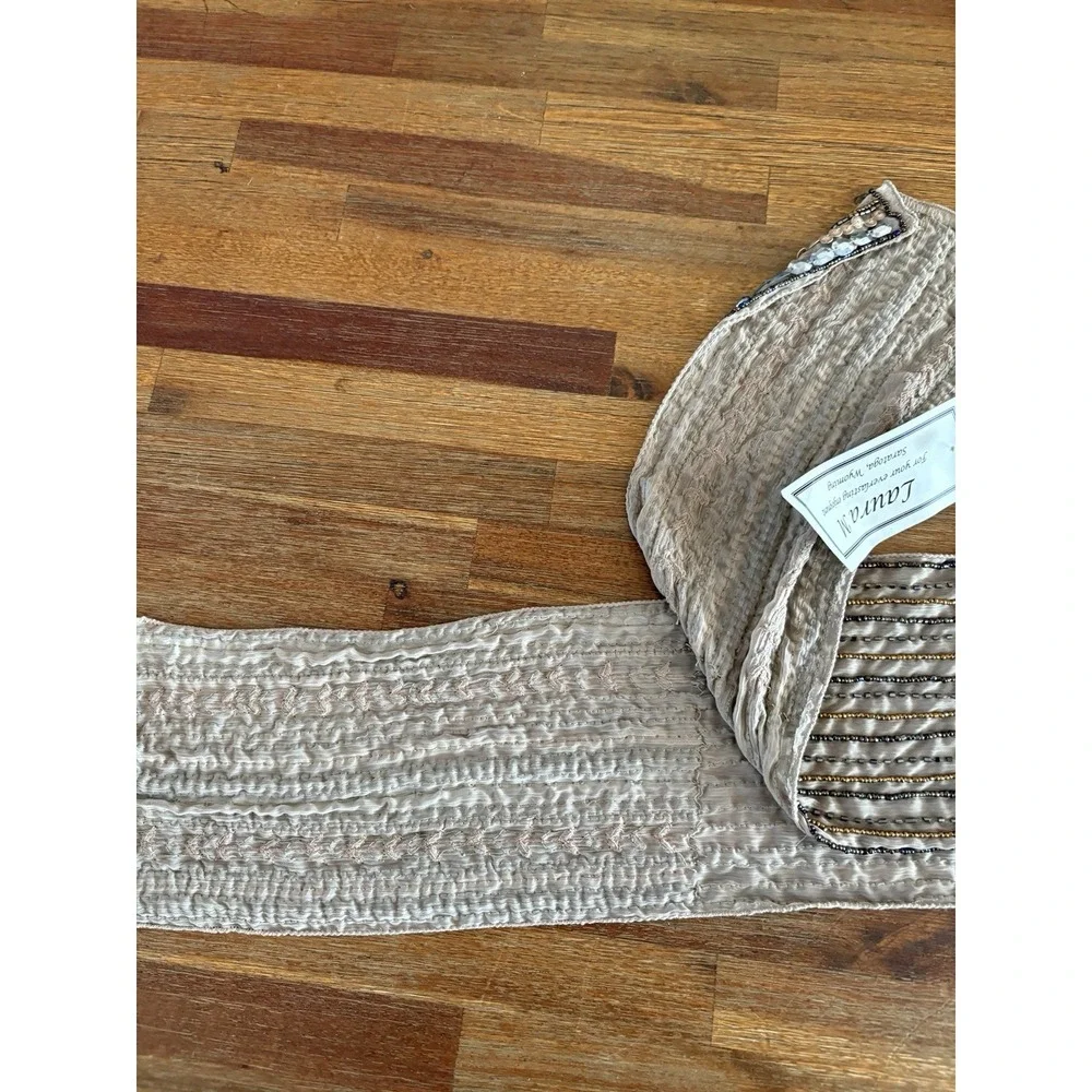 Two's Company Shear‎ Light Beige Beaded and Sequin Scarf Excellent Tags 56 X 5